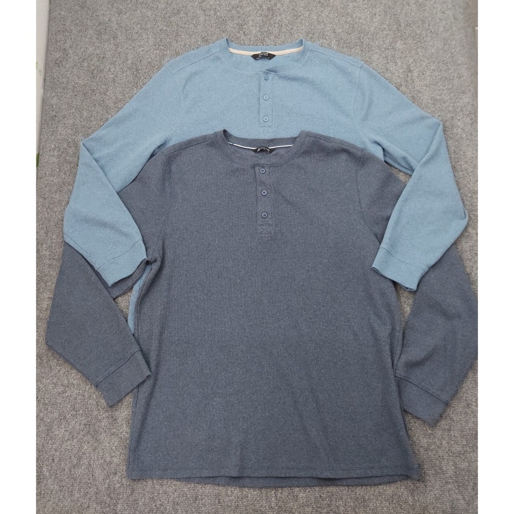 Lot of 2 Members Mark Thermal Shirt Mens XXL Blue Henley Long Sleeve Warm‎